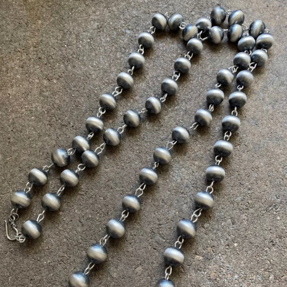 14mm Sterling Silver Rosary Bead Necklace - image 3